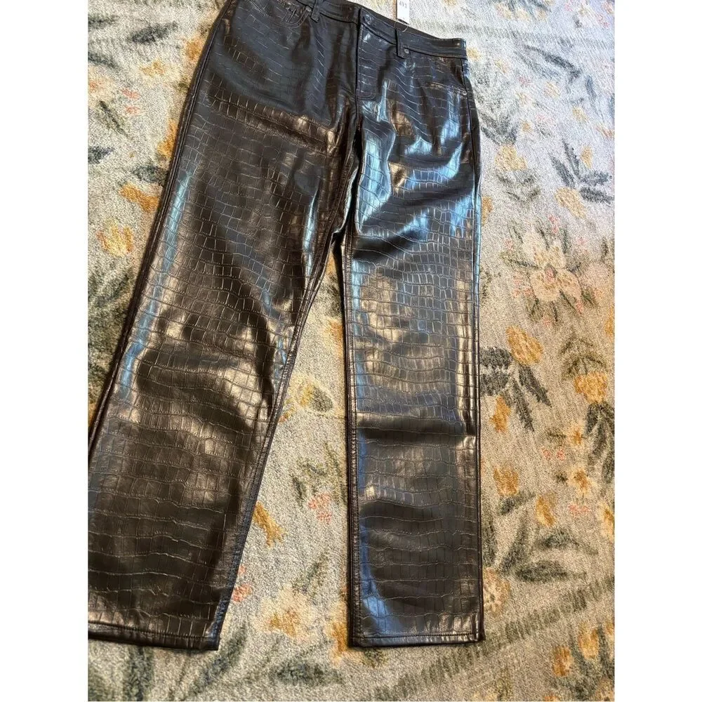 GAP High Rise Vegan Croc Leather Cheeky Straight Pants 32 14 Long Tall NWT